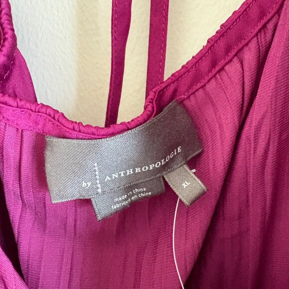 Anthropologie En Saison Flutter Puff Sleeve Maxi Dress Raspberry NWT Size XL - Picture 8 of 11